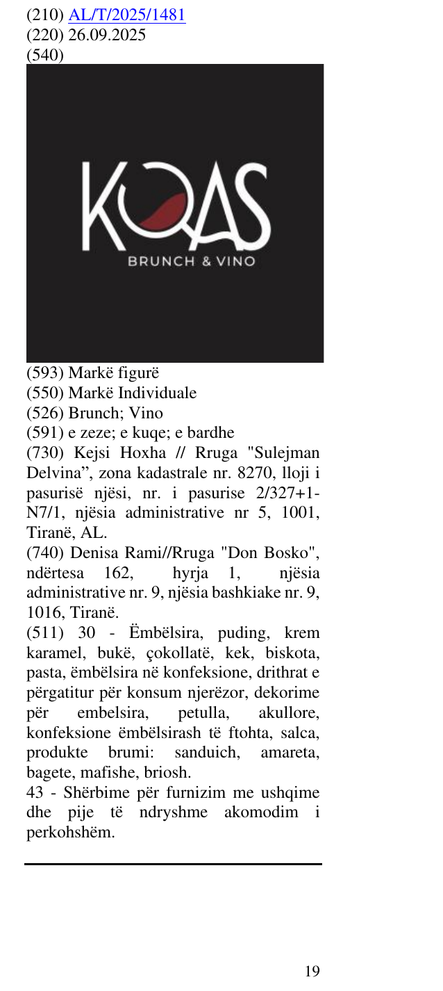 Zëri i markës Brunch; Vino në buletin