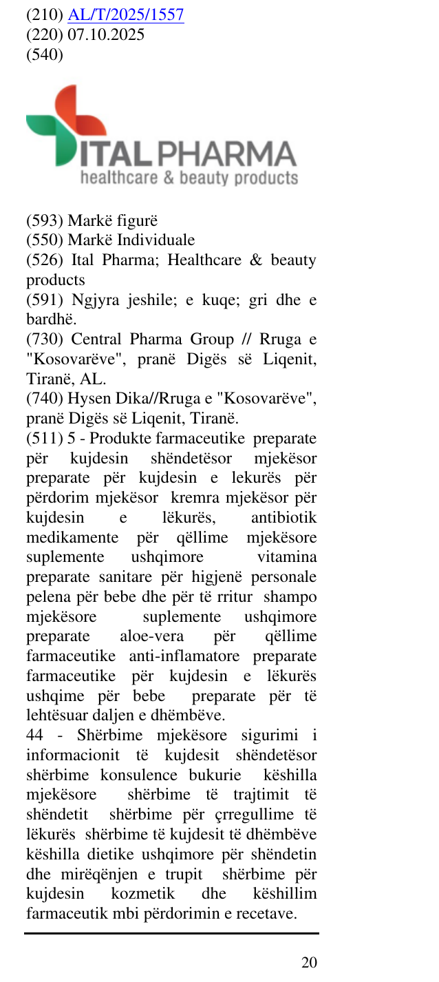Zëri i markës Ital Pharma; Healthcare & beauty products në buletin