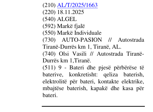Zëri i markës ALGEL në buletin