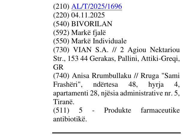 Zëri i markës BIVORILAN në buletin