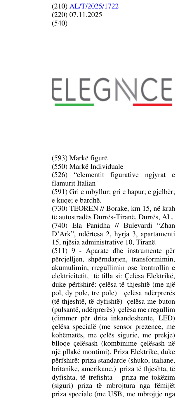 Zëri i markës “elementit figurative ngjyrat e flamurit Italian në buletin