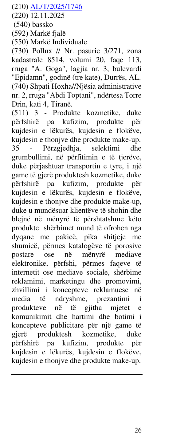 Zëri i markës bassko në buletin