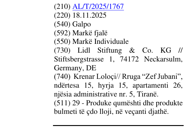 Zëri i markës Galpo në buletin