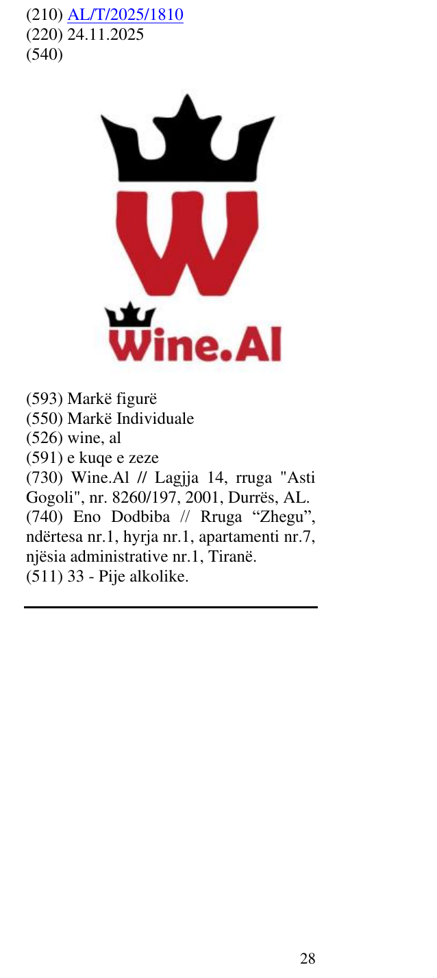Zëri i markës wine, al në buletin