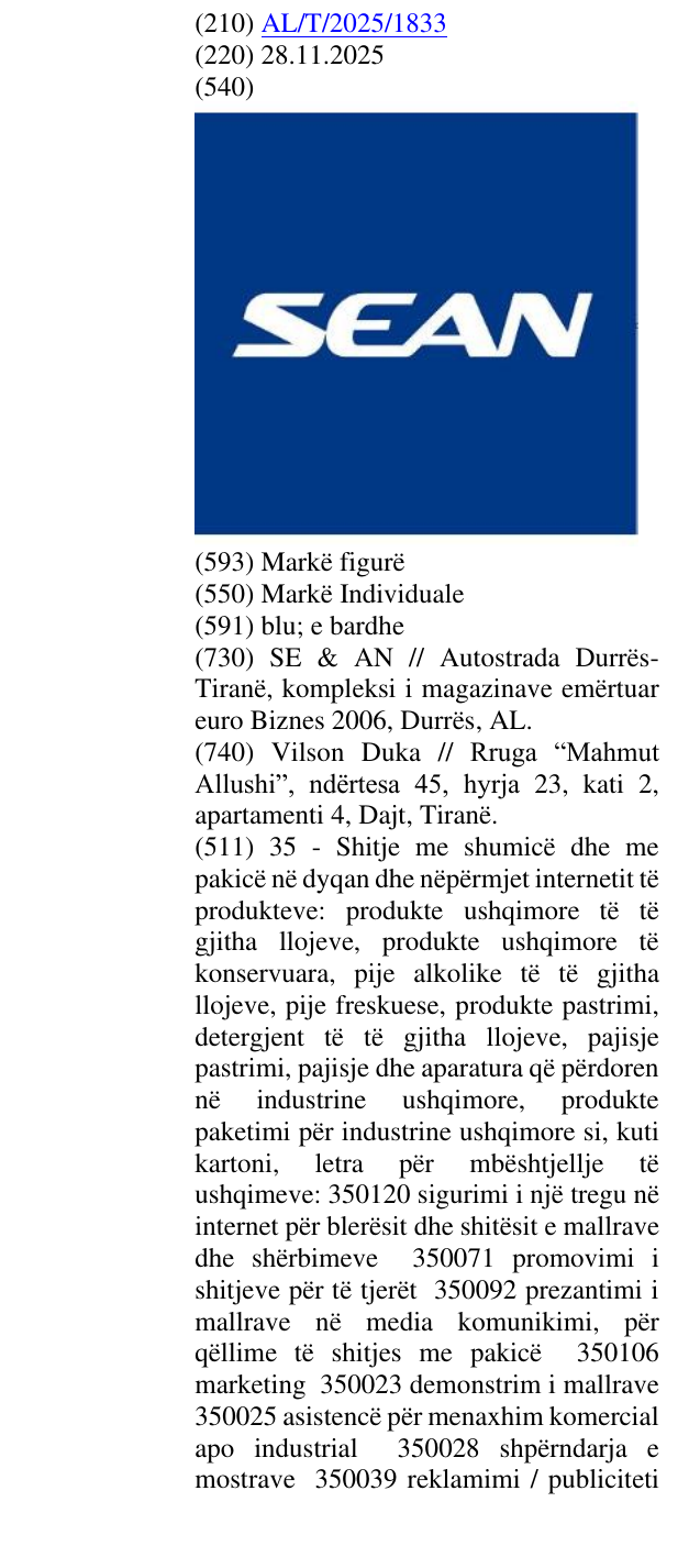 Zëri i markës SEAN në buletin