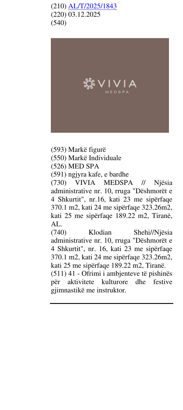 Zëri i markës MED SPA në buletin
