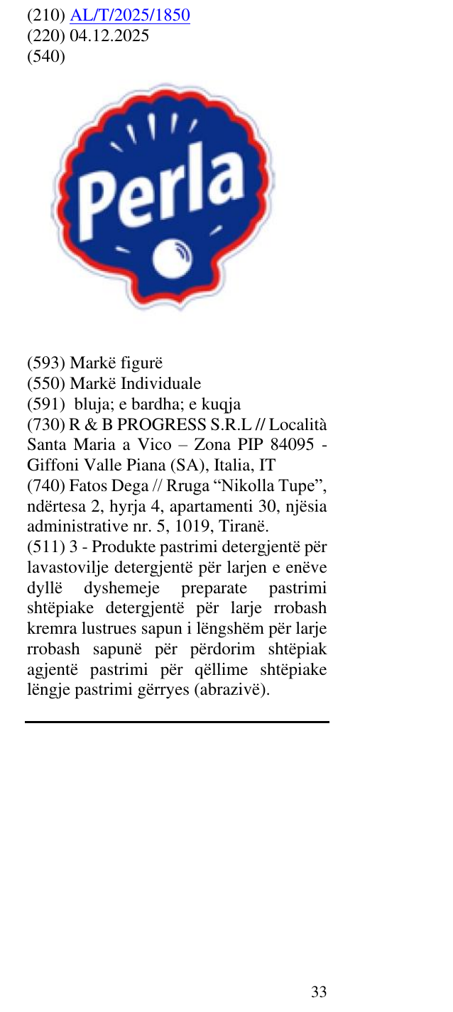 Zëri i markës Perla në buletin