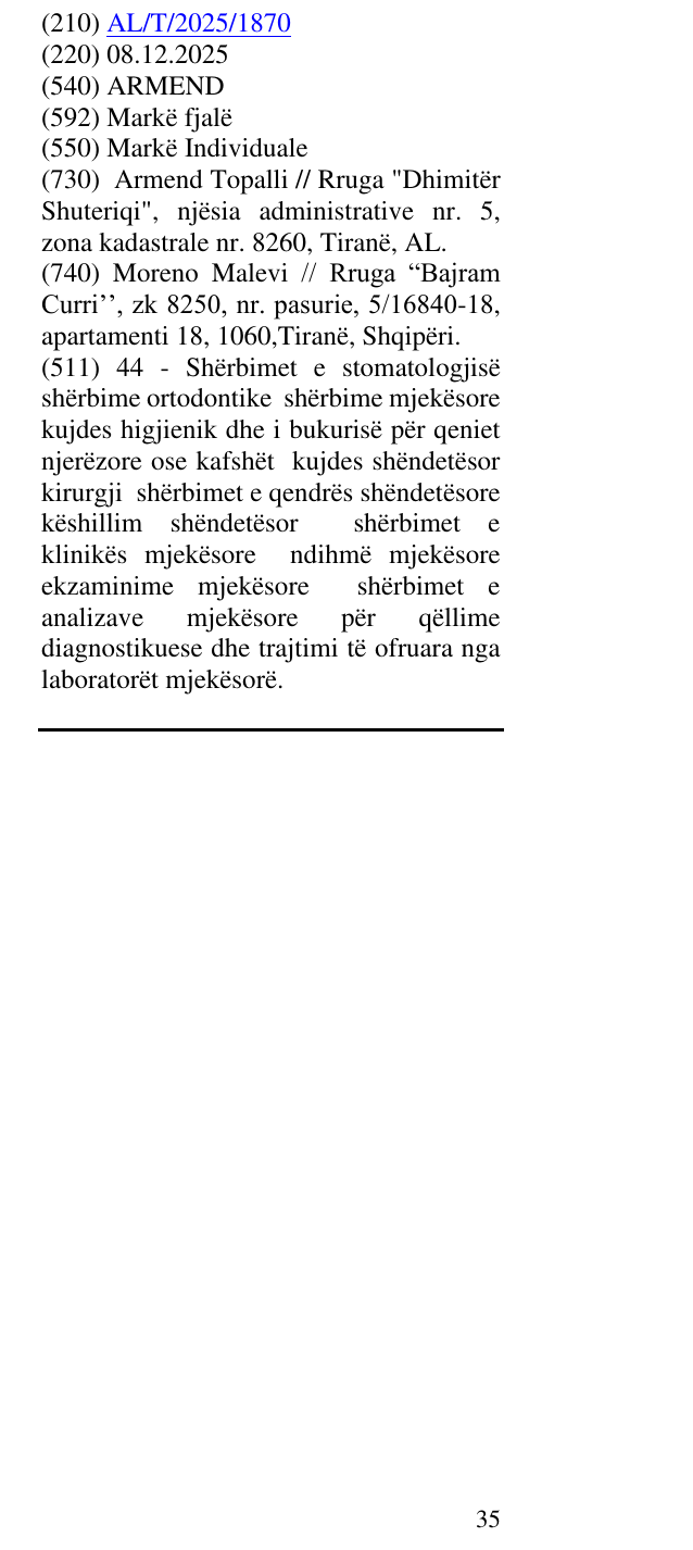 Zëri i markës ARMEND në buletin
