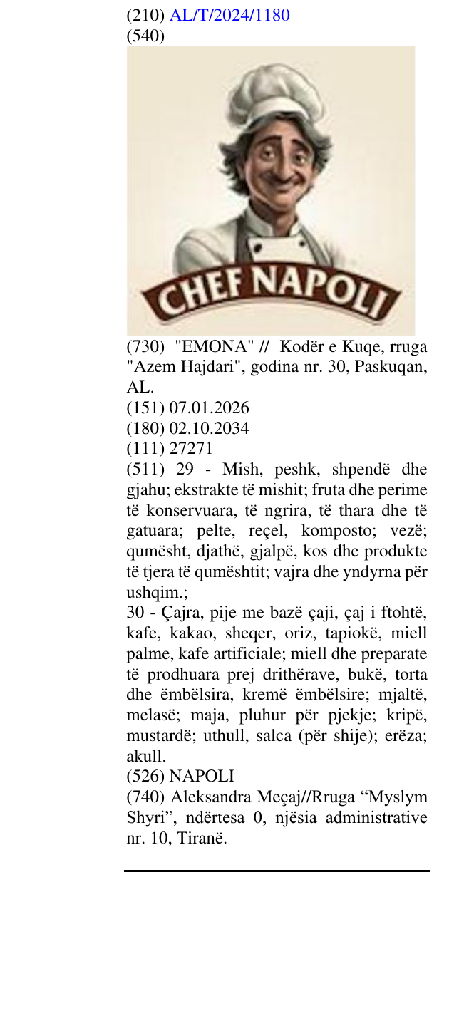 Zëri i markës NAPOLI në buletin