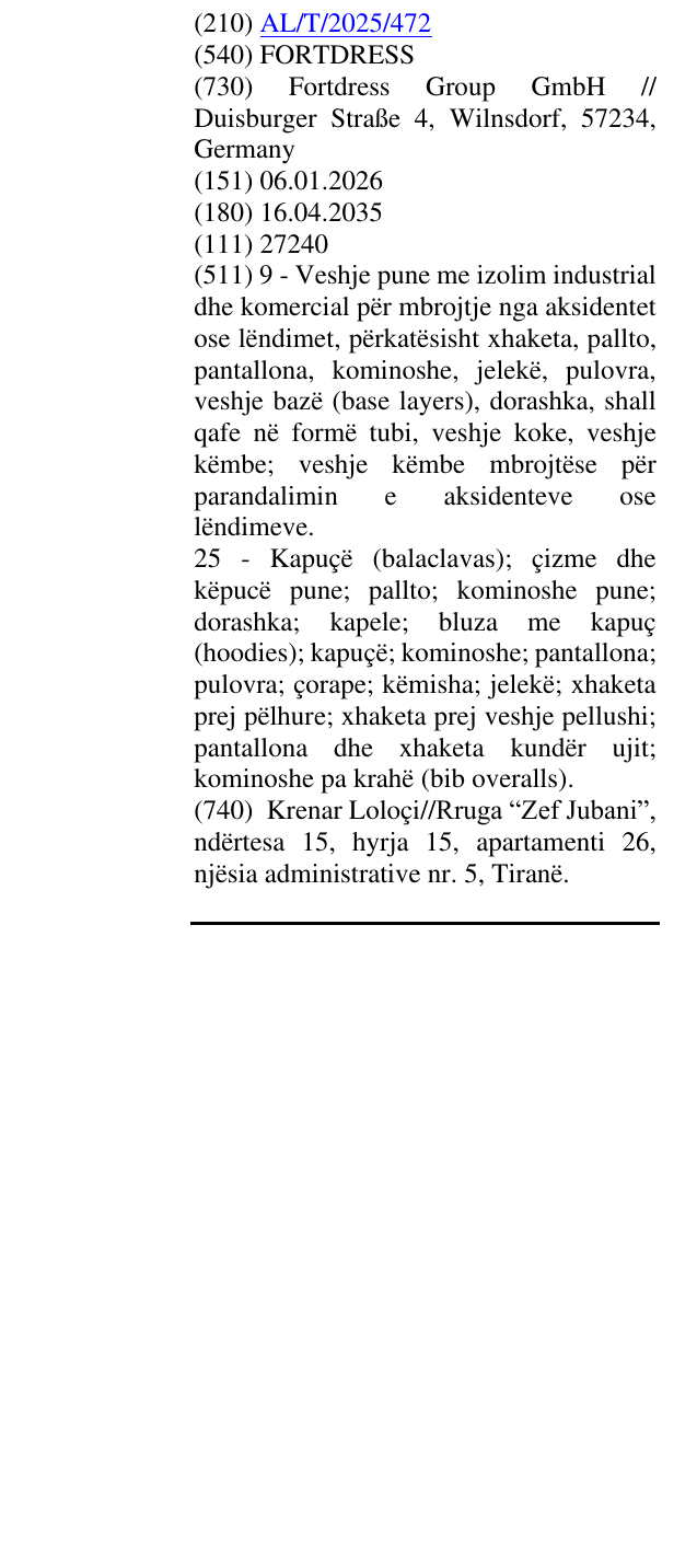 Zëri i markës FORTDRESS në buletin