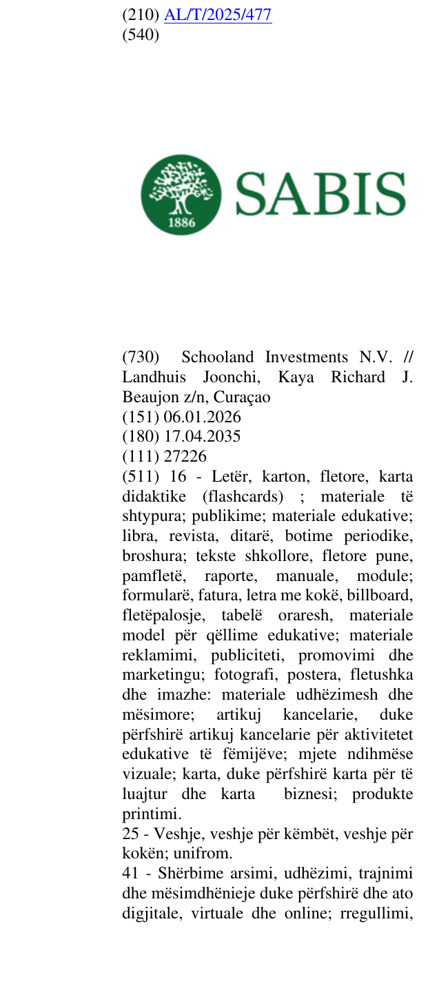Zëri i markës 1886 në buletin