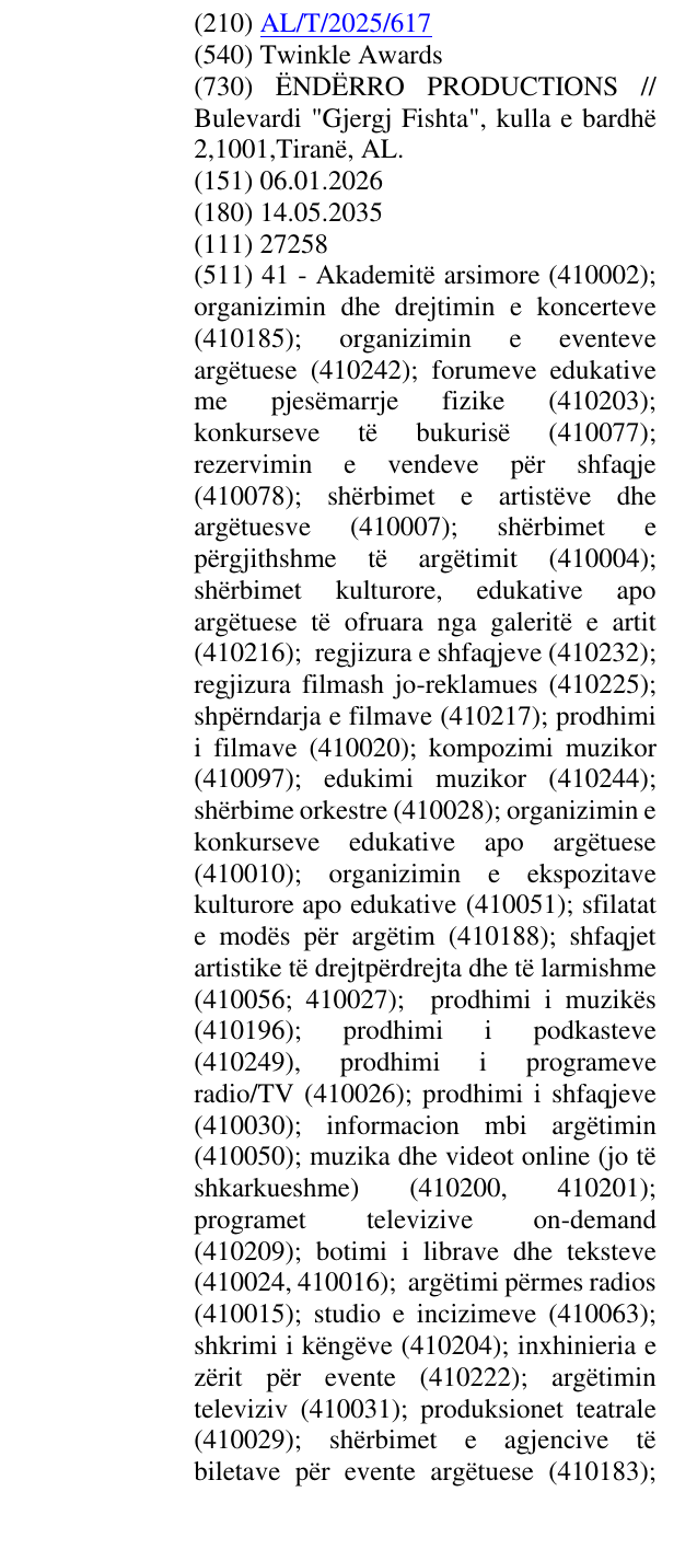 Zëri i markës Twinkle Awards në buletin