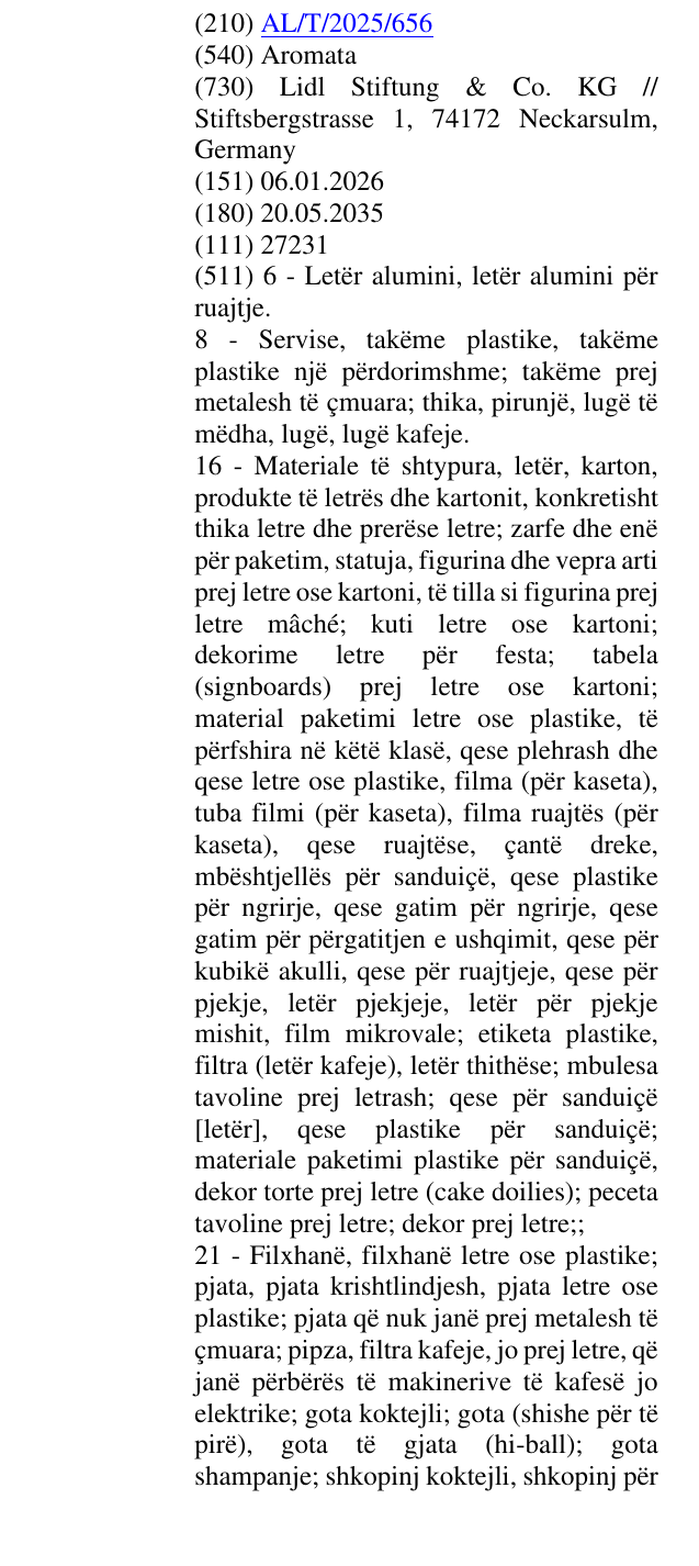 Zëri i markës Aromata në buletin