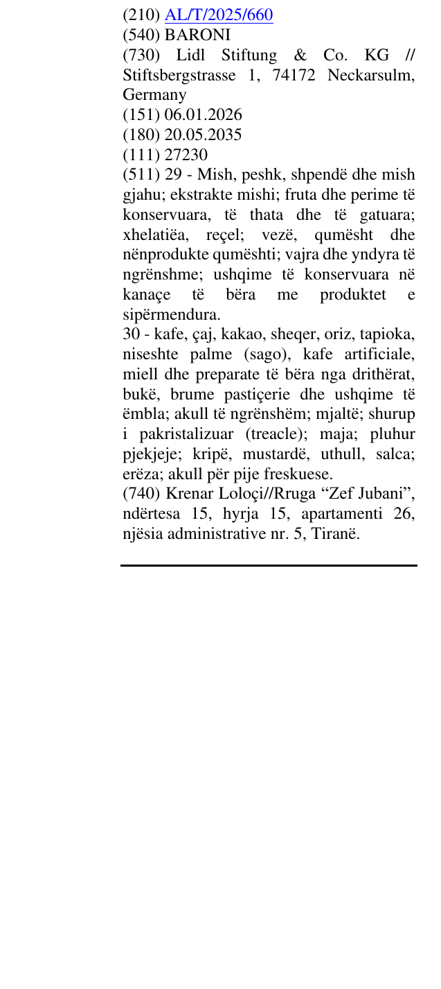 Zëri i markës BARONI në buletin