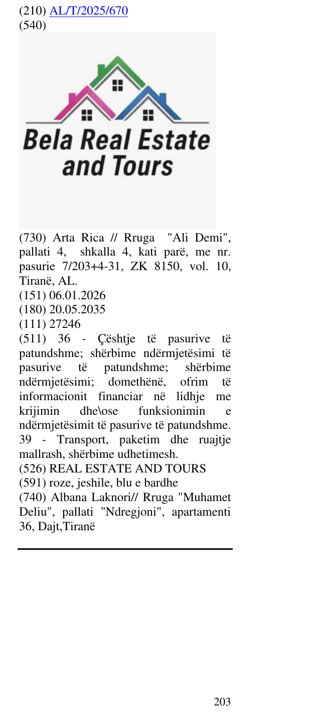Zëri i markës REAL ESTATE AND TOURS në buletin