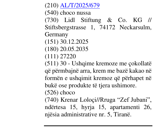 Zëri i markës choco nussa në buletin