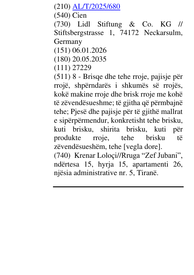 Zëri i markës Cien në buletin