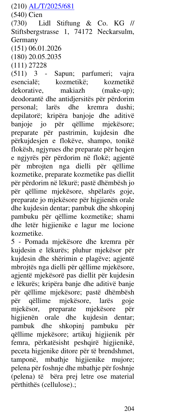 Zëri i markës Cien në buletin
