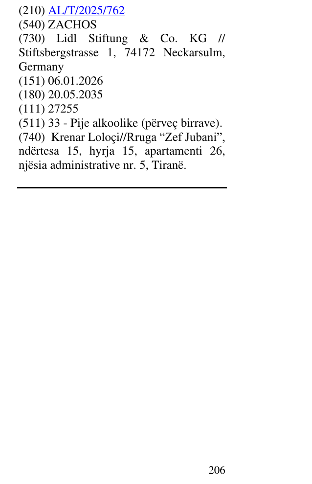 Zëri i markës ZACHOS në buletin