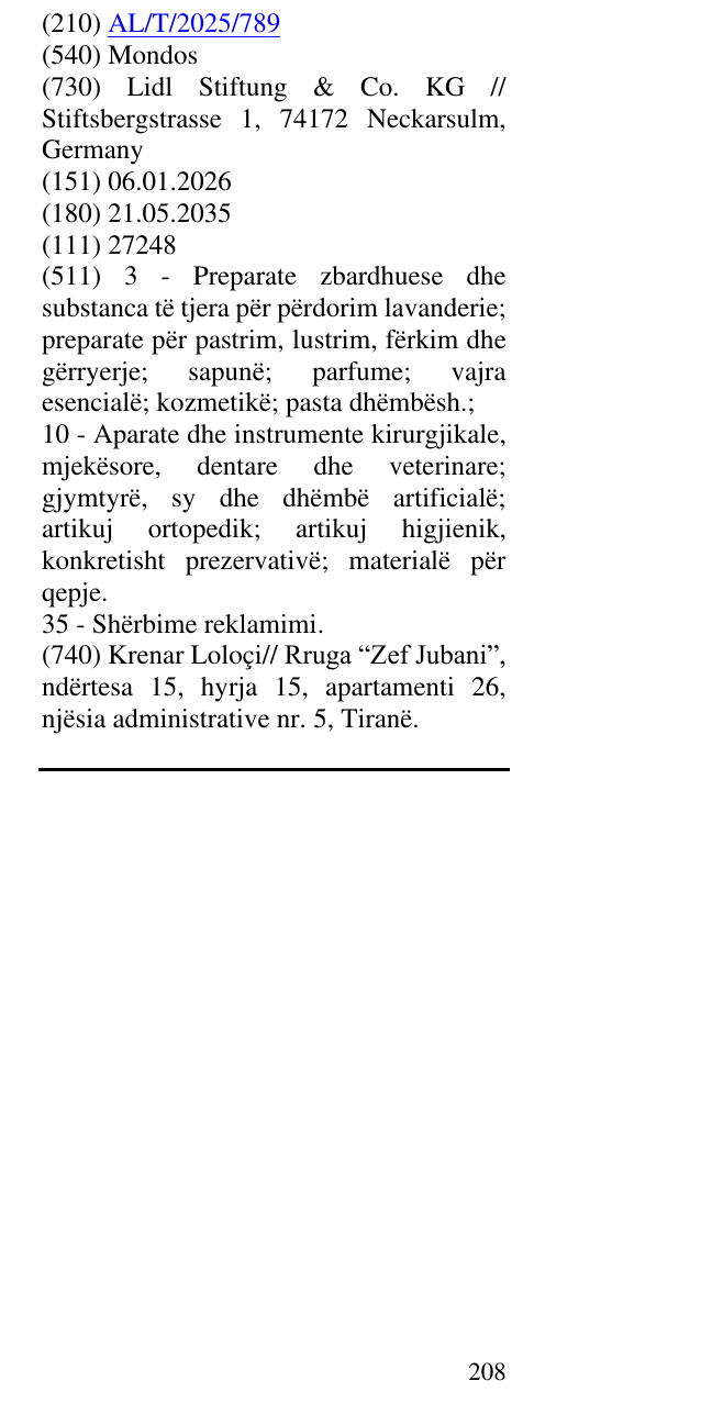 Zëri i markës Mondos në buletin