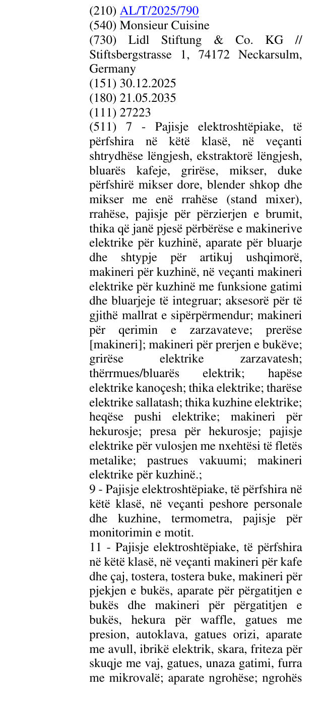 Zëri i markës Monsieur Cuisine në buletin