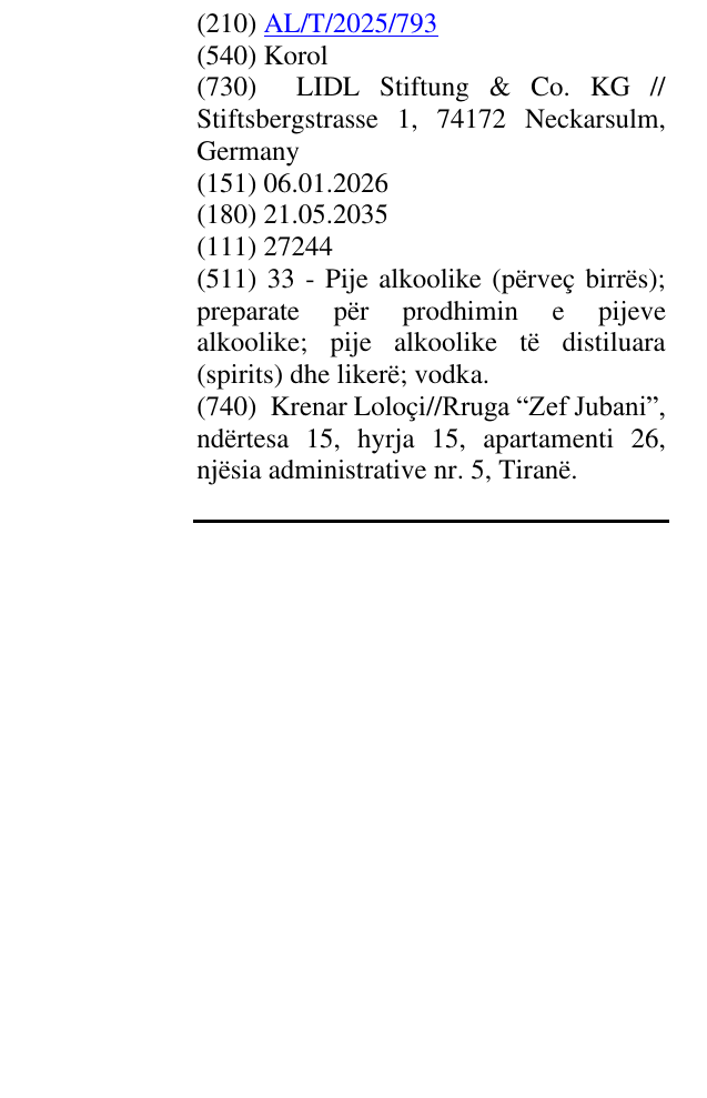 Zëri i markës Korol në buletin