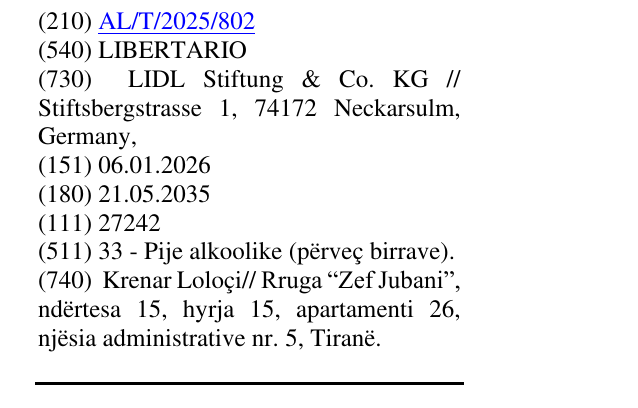 Zëri i markës LIBERTARIO në buletin