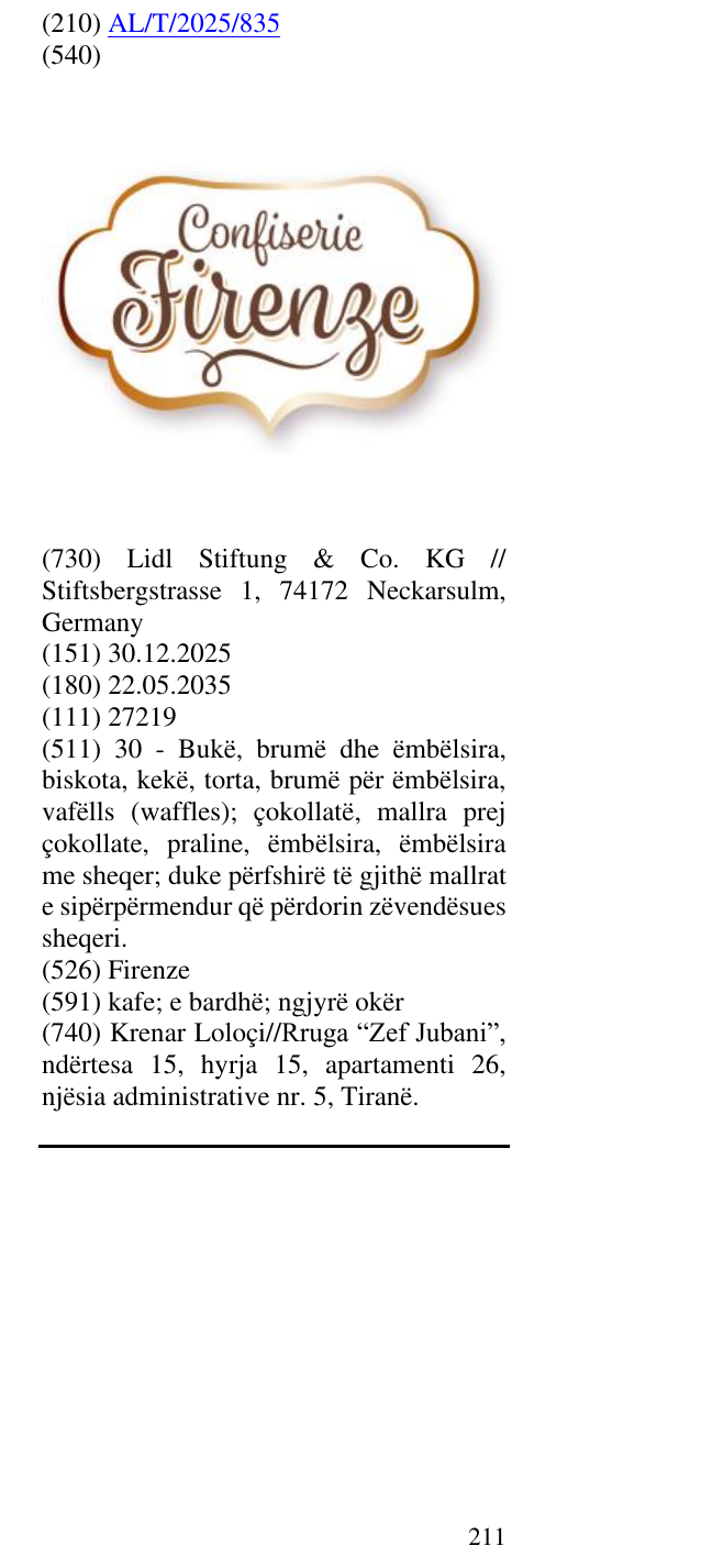 Zëri i markës Firenze në buletin