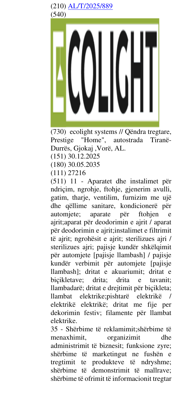 Zëri i markës ECOLIGHT në buletin