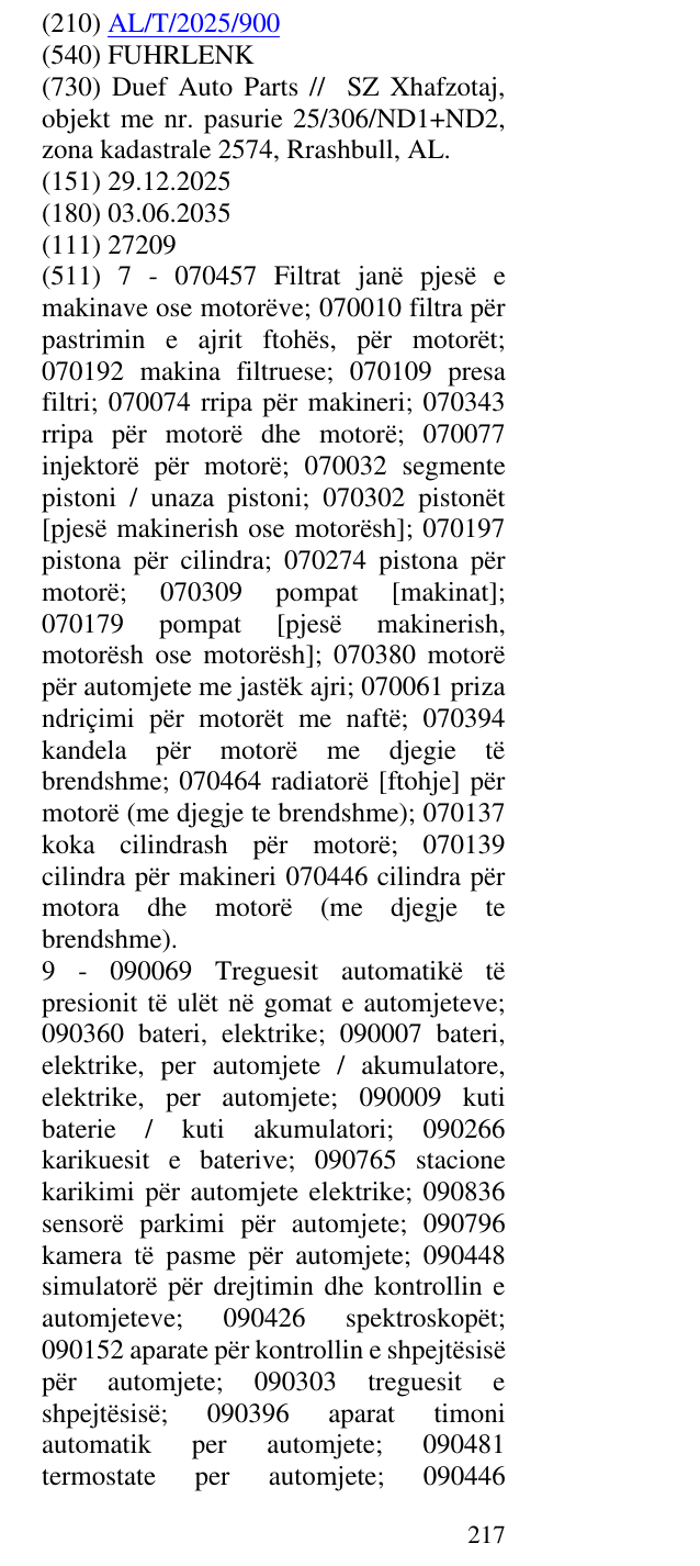 Zëri i markës FUHRLENK në buletin