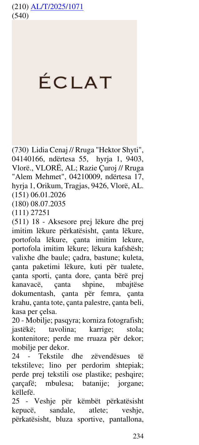 Zëri i markës ÉCLAT në buletin