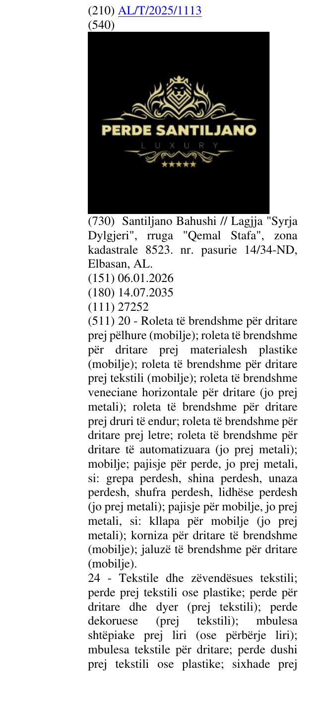 Zëri i markës PERDE; LUXURY; ***** në buletin