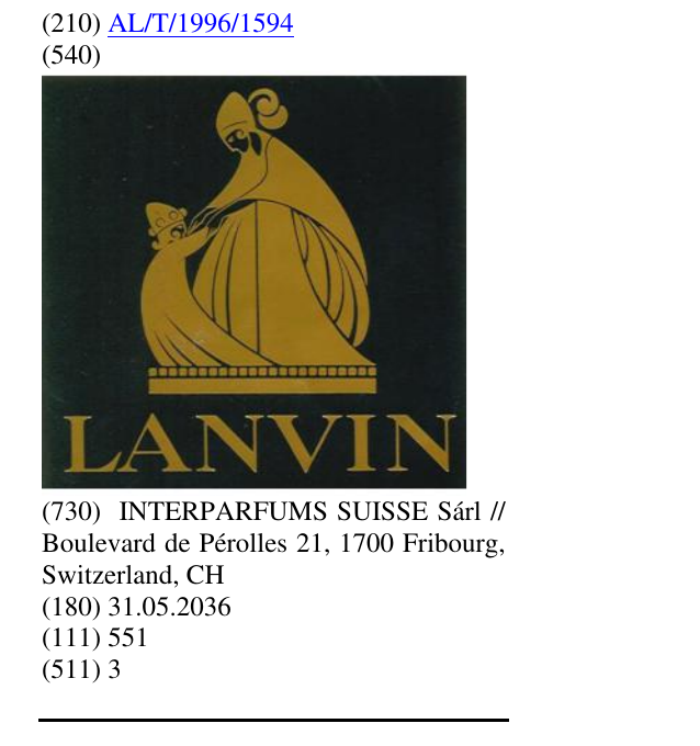Zëri i markës LANVIN +femme et enfant në buletin
