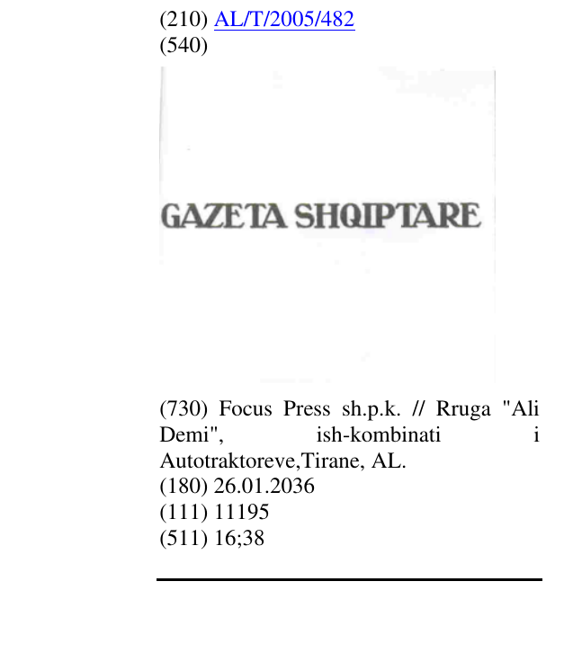 Zëri i markës GAZETA SHQIPTARE në buletin
