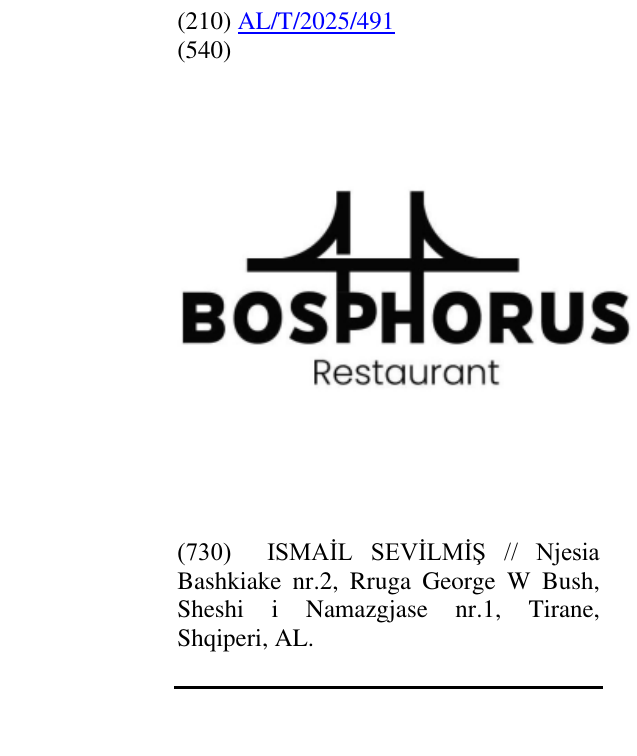 Zëri i markës BOSPHORUS RESTAURANT në buletin