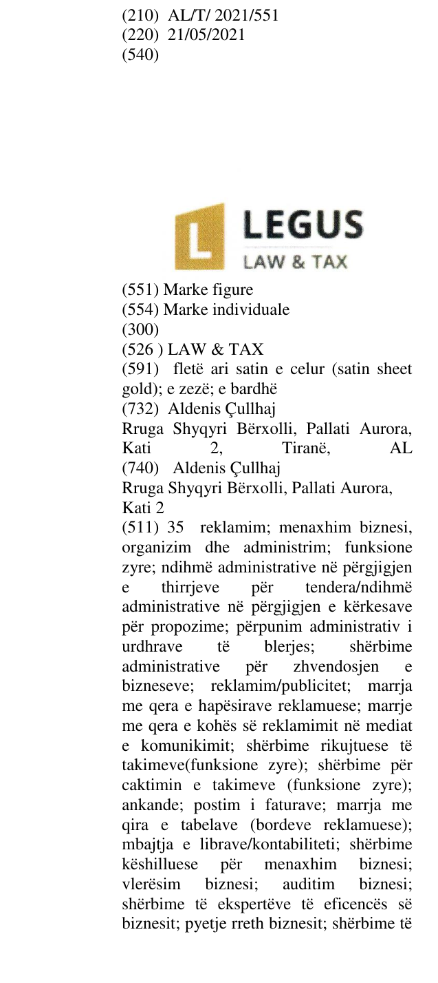 Zëri i markës LAW & TAX në buletin