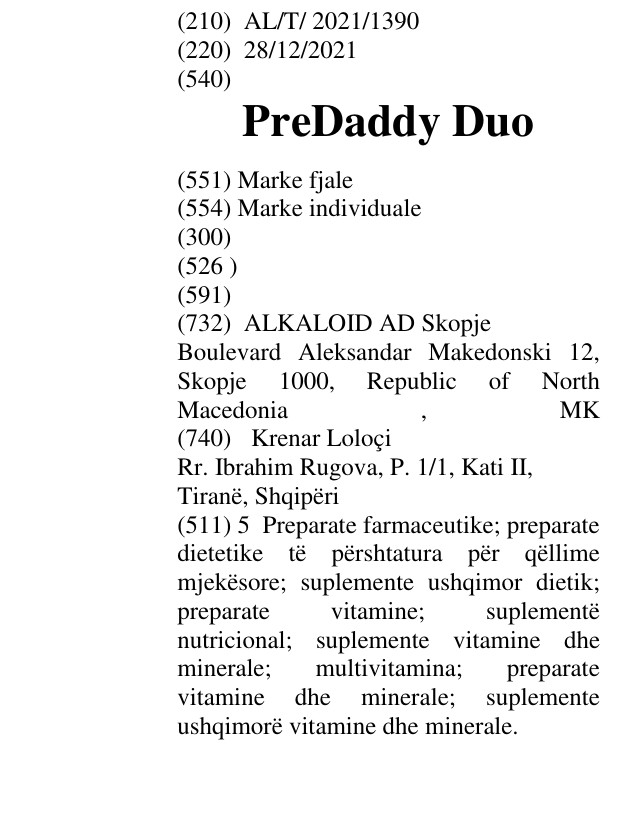 Zëri i markës PreDaddy Duo në buletin