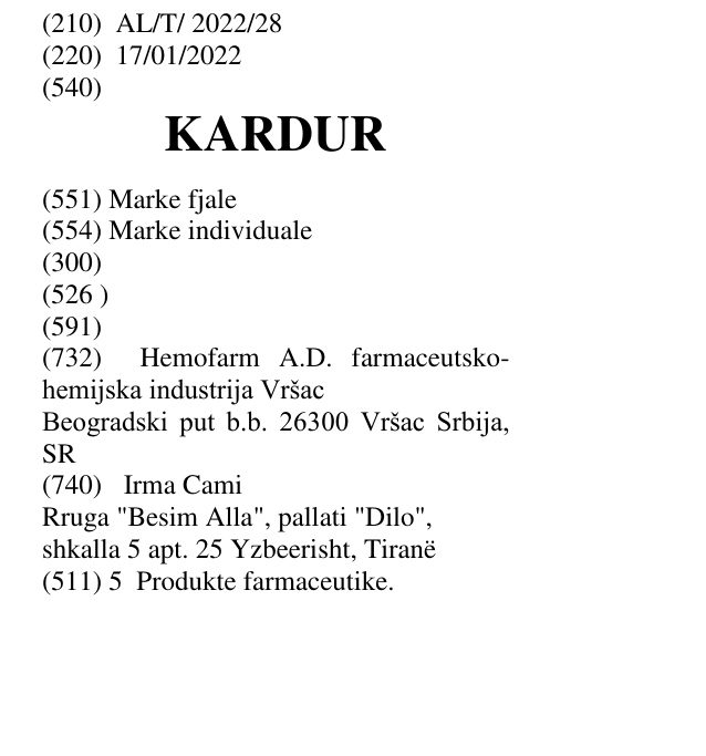 Zëri i markës KARDUR në buletin