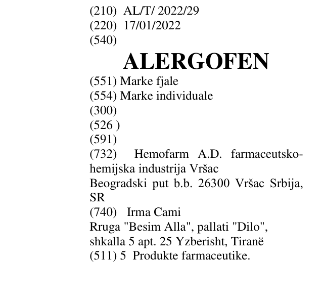 Zëri i markës ALERGOFEN në buletin