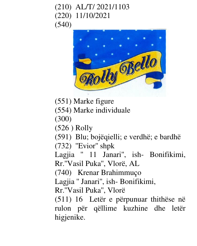 Zëri i markës Rolly në buletin