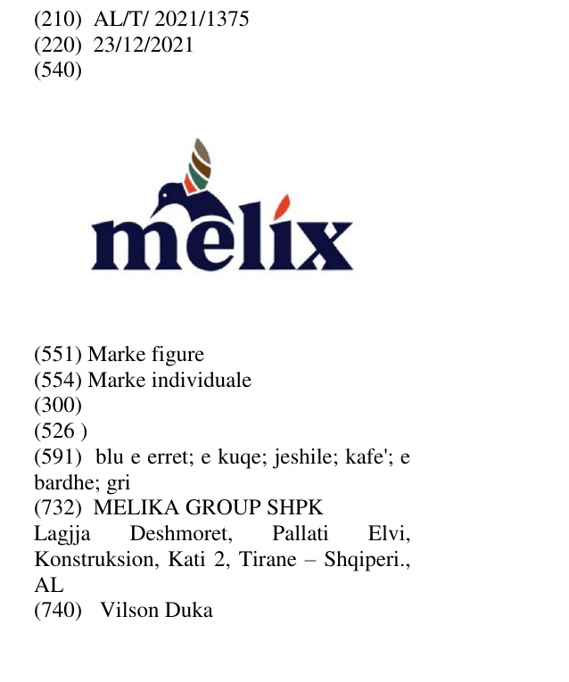 Zëri i markës melix në buletin