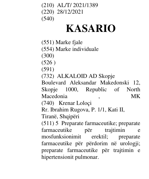 Zëri i markës KASARIO në buletin