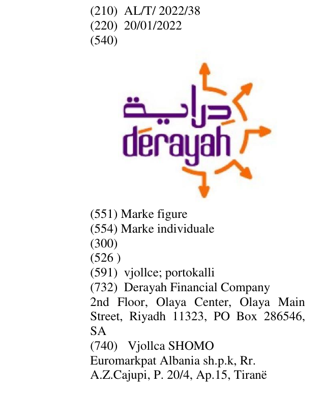 Zëri i markës derayah në buletin