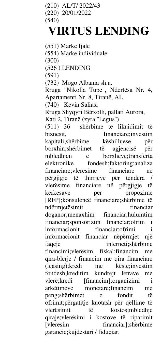 Zëri i markës VIRTUS LENDING në buletin