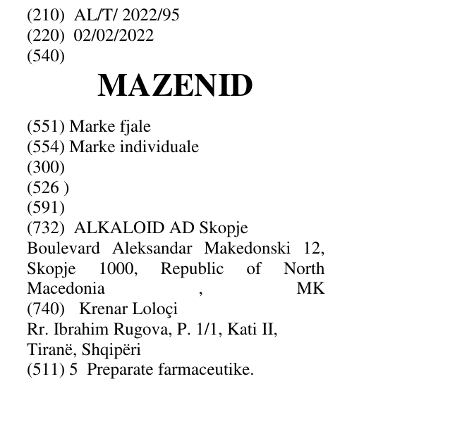 Zëri i markës MAZENID në buletin