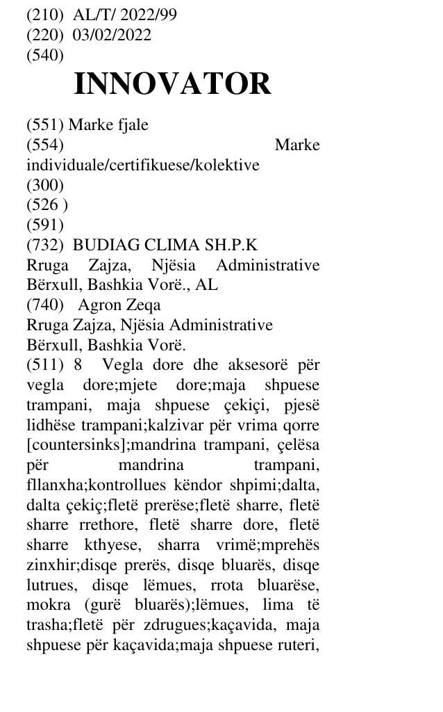 Zëri i markës INNOVATOR në buletin