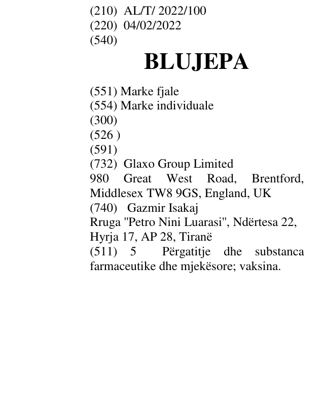 Zëri i markës BLUJEPA në buletin