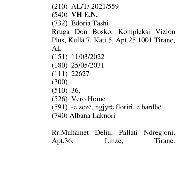 Zëri i markës VH E.N. në buletin