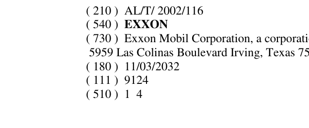 Zëri i markës EXXON në buletin
