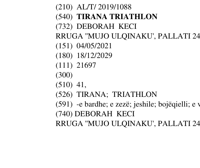 Zëri i markës TIRANA TRIATHLON në buletin
